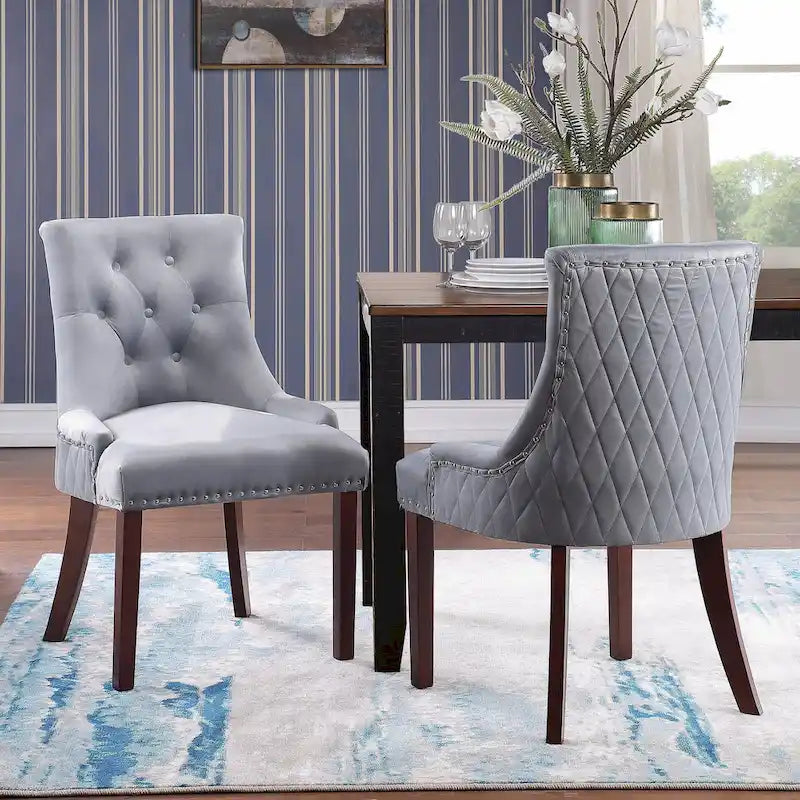 Chaises de salle à manger Flohr en velours capitonné Silver Orchid (lot de 2)