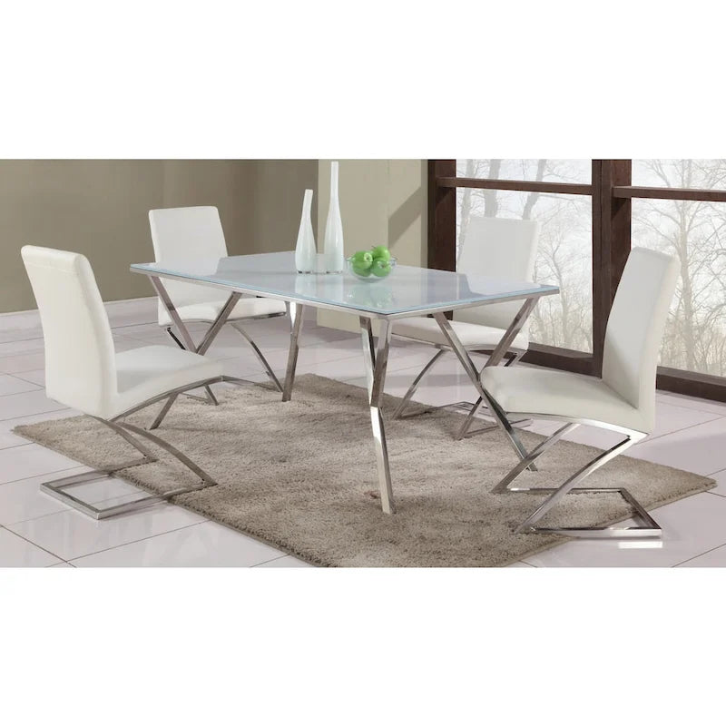 Table de salle à manger en verre Somette White Starphire de 61 pouces