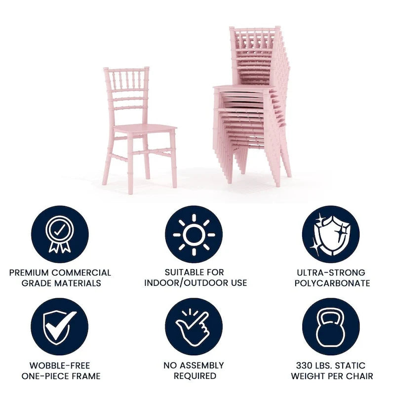 Chaises Chiavari empilables en résine pour enfants, idéales pour les événements formels (lot de 10)