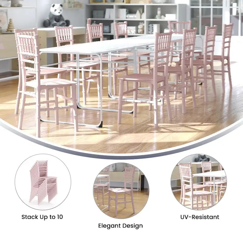Chaises Chiavari empilables en résine pour enfants, idéales pour les événements formels (lot de 10)