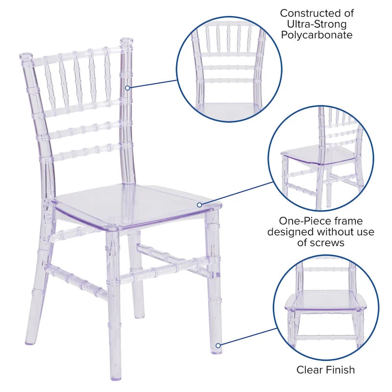 Chaises Chiavari empilables en résine pour enfants, idéales pour les événements formels (lot de 10)