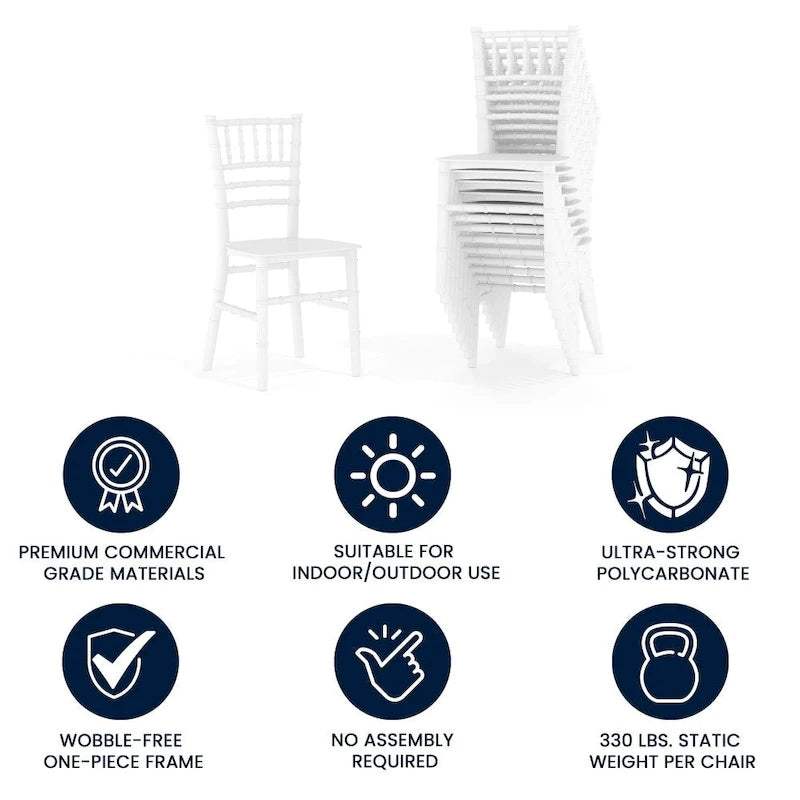 Chaises Chiavari empilables en résine pour enfants, idéales pour les événements formels (lot de 10)