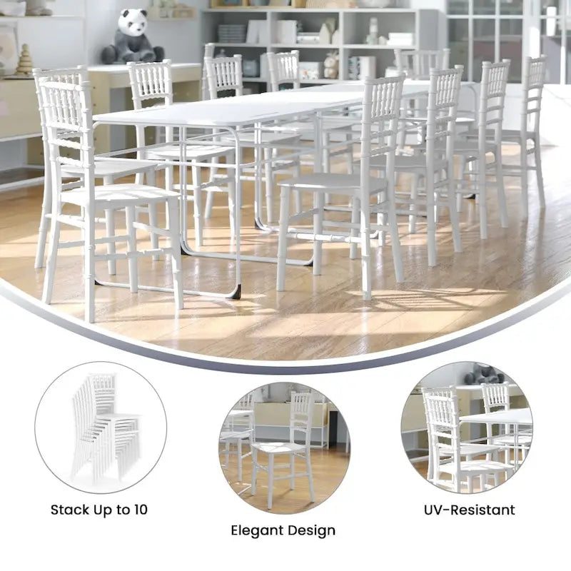 Chaises Chiavari empilables en résine pour enfants, idéales pour les événements formels (lot de 10)