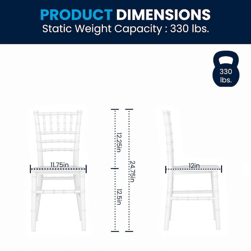 Chaises Chiavari empilables en résine pour enfants, idéales pour les événements formels (lot de 10)