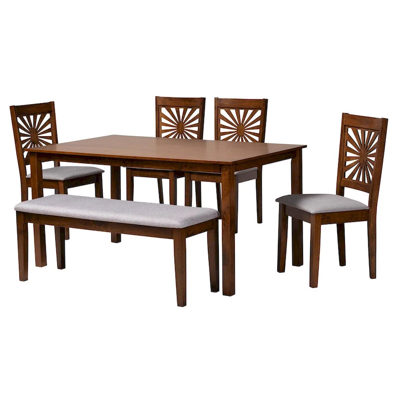 Ensemble de salle à manger Olympia moderne, recouvert de tissu et en bois finition marron