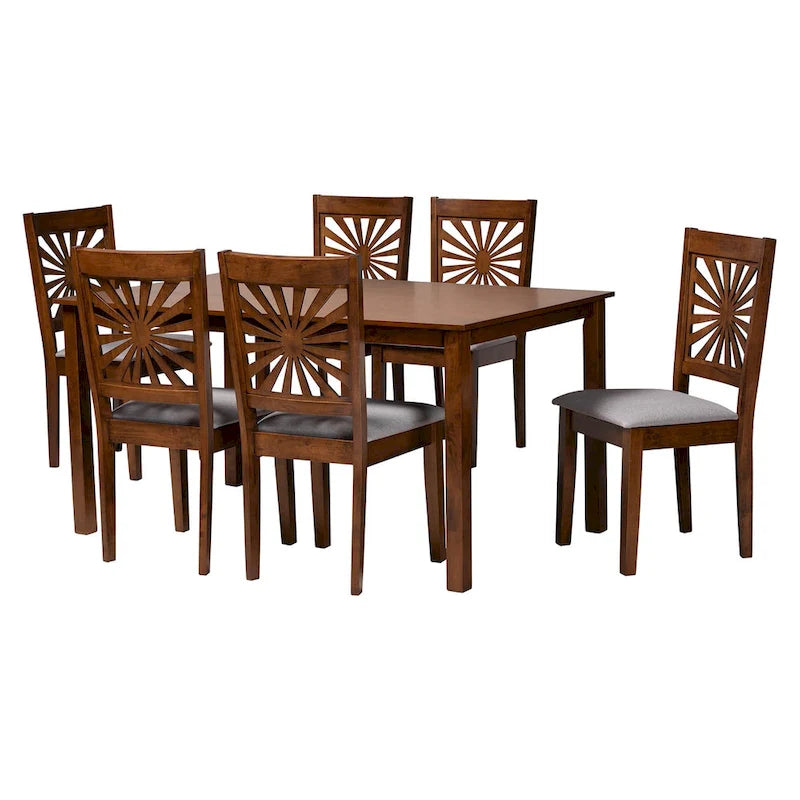 Ensemble de salle à manger Olympia moderne, recouvert de tissu et en bois finition marron