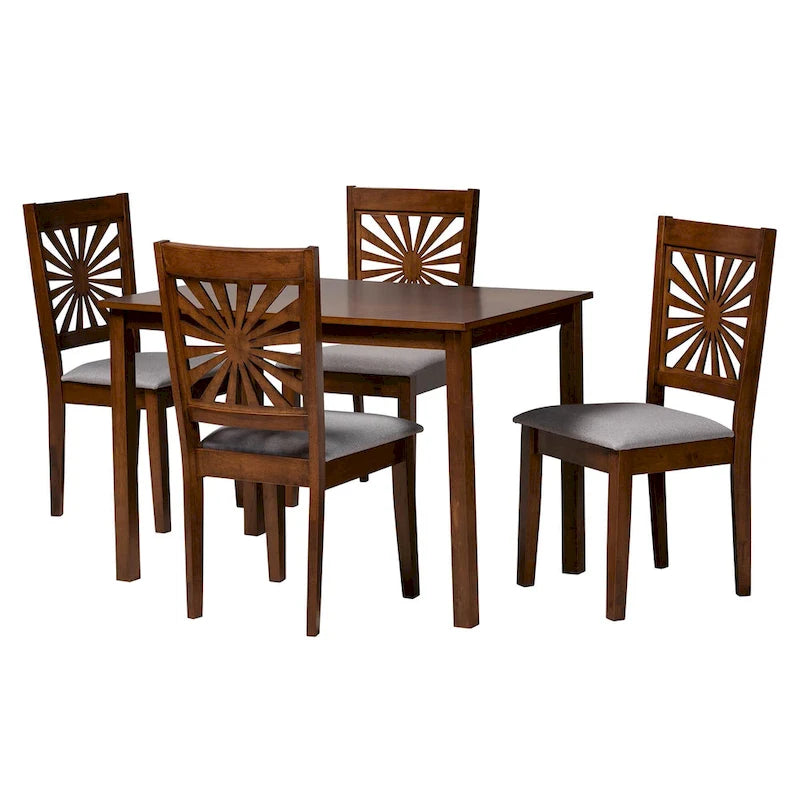 Ensemble de salle à manger Olympia moderne, recouvert de tissu et en bois finition marron