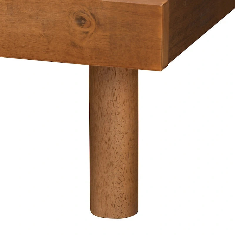 Lit plateforme Lucine en bois, finition frêne et noyer, style moderne du milieu du siècle