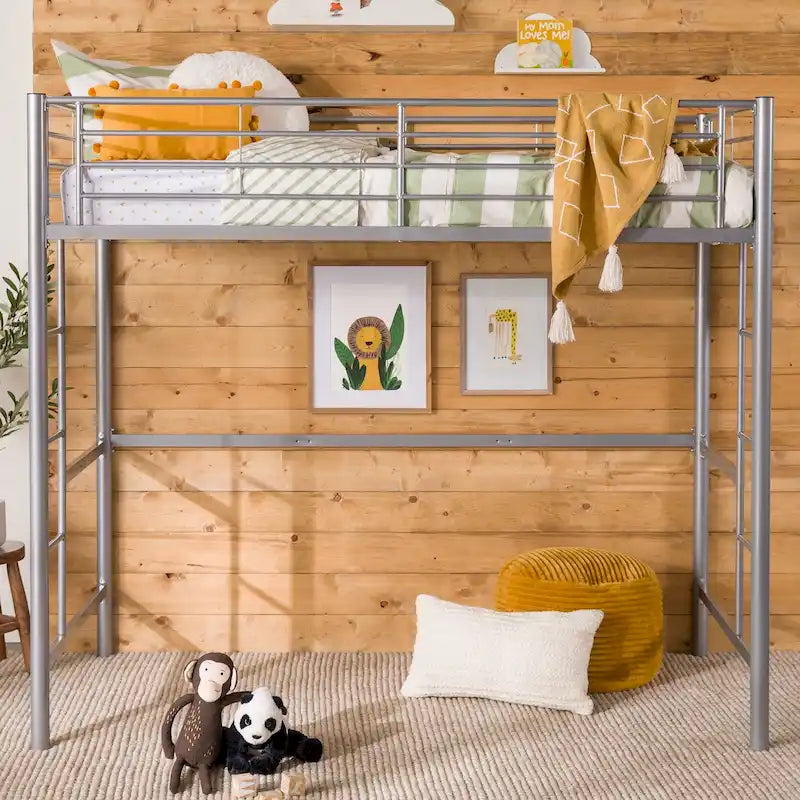 Lit mezzanine double de luxe en métal argenté Middlebrook Abner