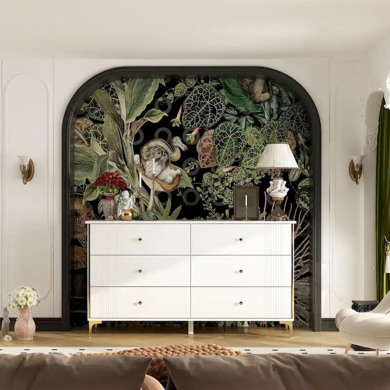 Commode moderne blanche à 6 tiroirs, coffre de rangement en bois