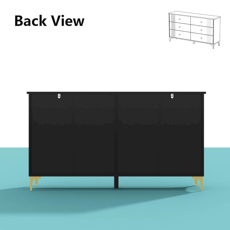 Commode moderne blanche à 6 tiroirs, coffre de rangement en bois