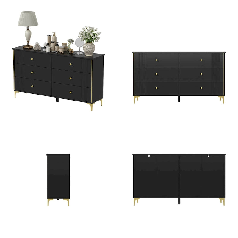 Commode moderne blanche à 6 tiroirs, coffre de rangement en bois