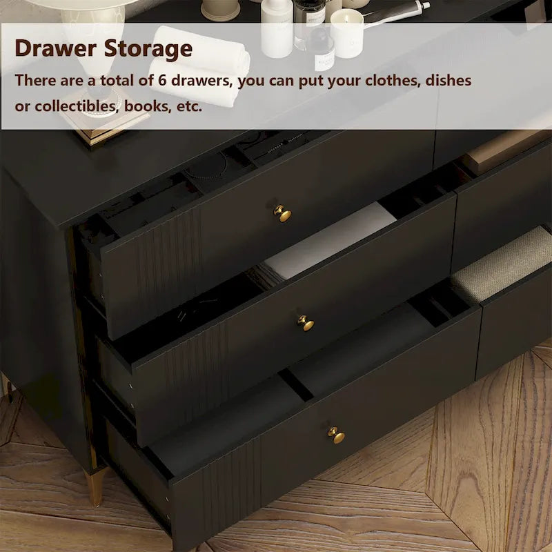 Commode moderne blanche à 6 tiroirs, coffre de rangement en bois