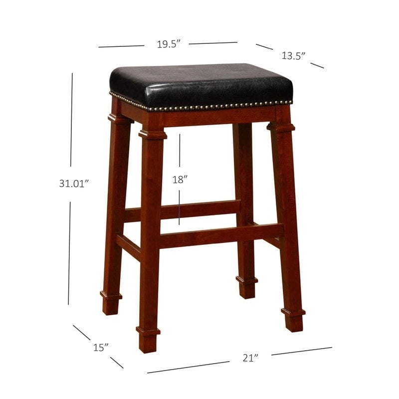 Tabouret de bar Linon Elle en similicuir noir sans dossier, 79 cm (31,01 pouces).
