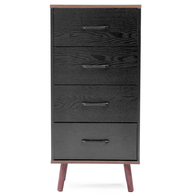 Commode d'appoint à 4 tiroirs en bois manufacturé noir avec accents bruns