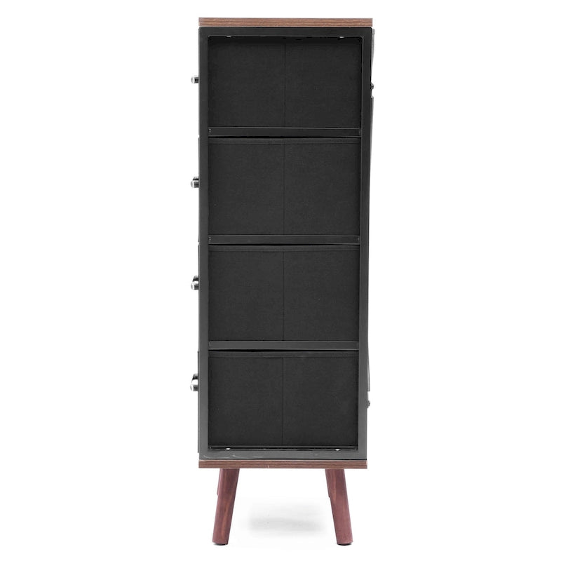 Commode d'appoint à 4 tiroirs en bois manufacturé noir avec accents bruns