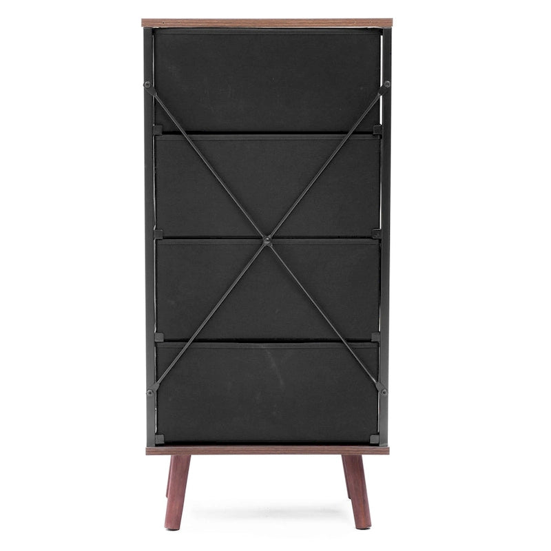 Commode d'appoint à 4 tiroirs en bois manufacturé noir avec accents bruns