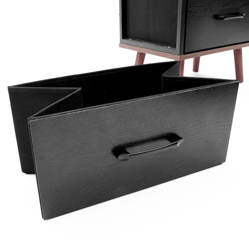 Commode d'appoint à 4 tiroirs en bois manufacturé noir avec accents bruns