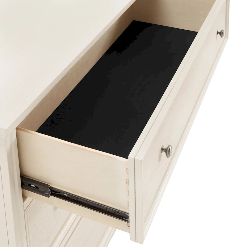 Commode Thea, finition blanche, lin beige, façade de tiroir, par iNSPIRE Q Classic