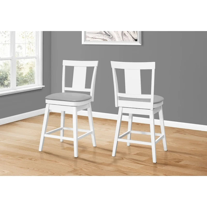 Ensemble de deux chaises de bar pivotantes à dossier complet, hauteur comptoir, gris et blanc, 39 pouces - 19,75 pouces
