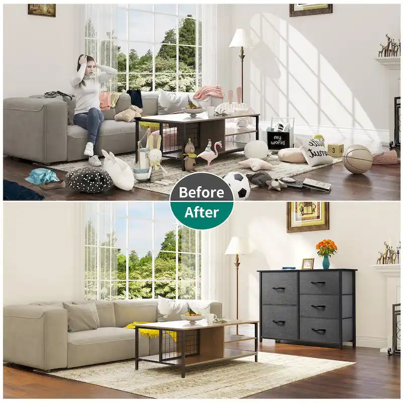 Commode de rangement à 5 tiroirs grise