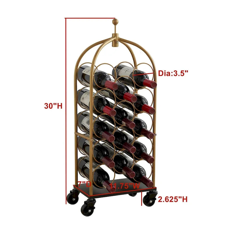 Chariot à bagages autoportant avec porte-bouteilles et supports à vin