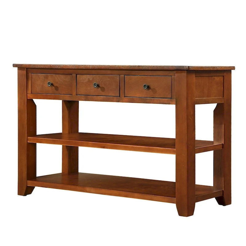 Console de 48 pouces avec plateau en pin massif et 3 tiroirs de rangement