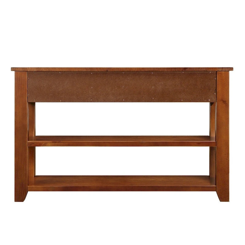 Console de 48 pouces avec plateau en pin massif et 3 tiroirs de rangement