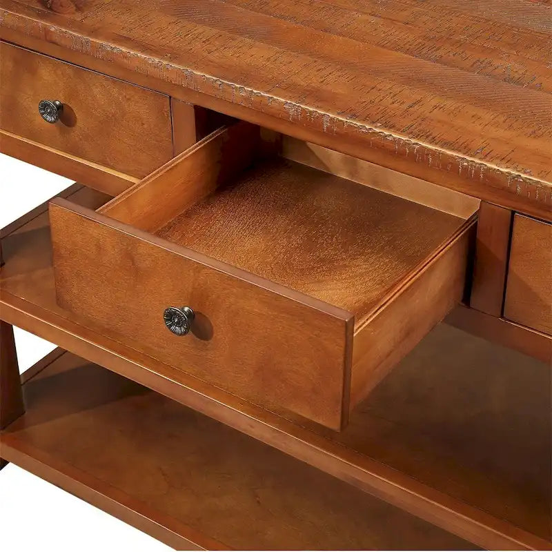 Console de 48 pouces avec plateau en pin massif et 3 tiroirs de rangement