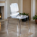 Chaise de salle à manger Ralph en plastique acrylique (lot de 4), pieds en métal chromé, chaise d'appoint moderne et transparente pour salle à manger et cuisine