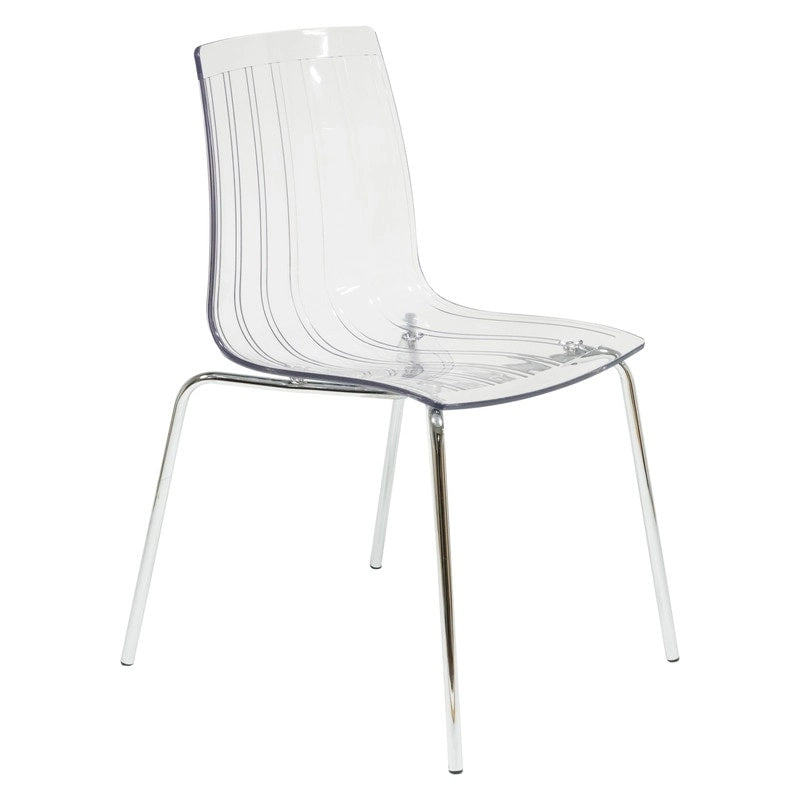 Chaise de salle à manger Ralph en plastique acrylique (lot de 4), pieds en métal chromé, chaise d'appoint moderne et transparente pour salle à manger et cuisine