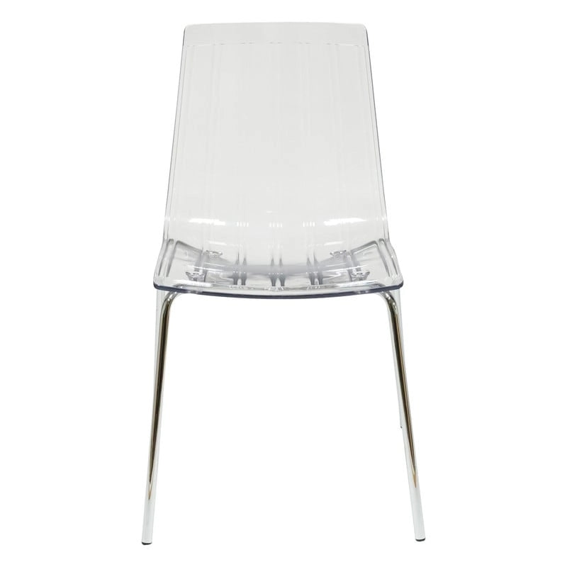 Chaise de salle à manger Ralph en plastique acrylique (lot de 4), pieds en métal chromé, chaise d'appoint moderne et transparente pour salle à manger et cuisine