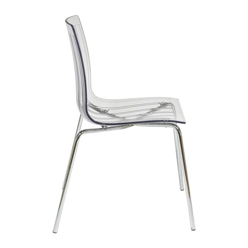 Chaise de salle à manger Ralph en plastique acrylique (lot de 4), pieds en métal chromé, chaise d'appoint moderne et transparente pour salle à manger et cuisine
