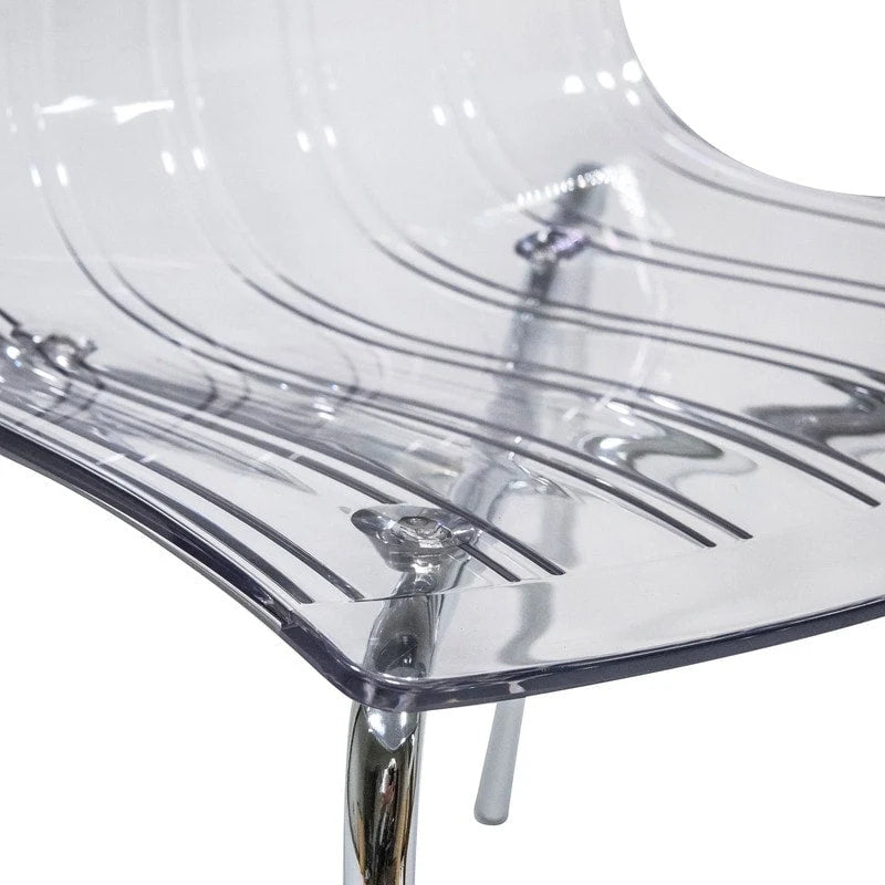 Chaise de salle à manger Ralph en plastique acrylique (lot de 4), pieds en métal chromé, chaise d'appoint moderne et transparente pour salle à manger et cuisine