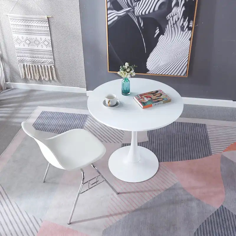 Table Tulipe Blanche de 31,5 cm, style milieu du siècle, pour 2 à 4 personnes, avec plateau rond en MDF, table basse de détente