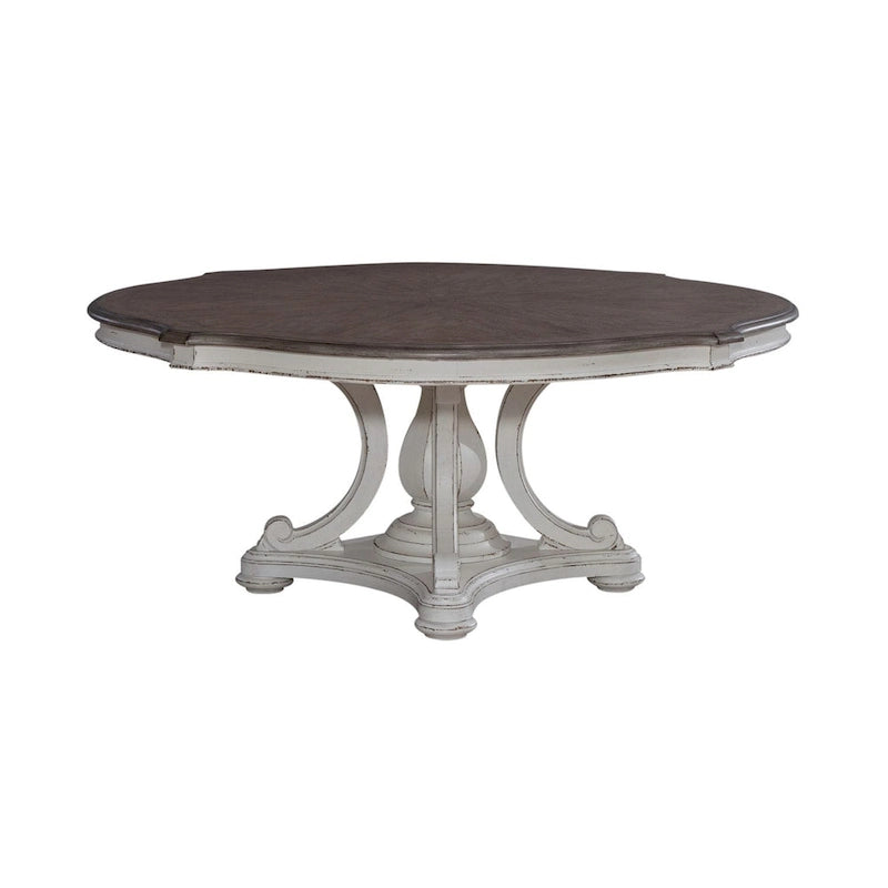 Ensemble de table ronde Magnolia Manor blanc antique et écorce patinée
