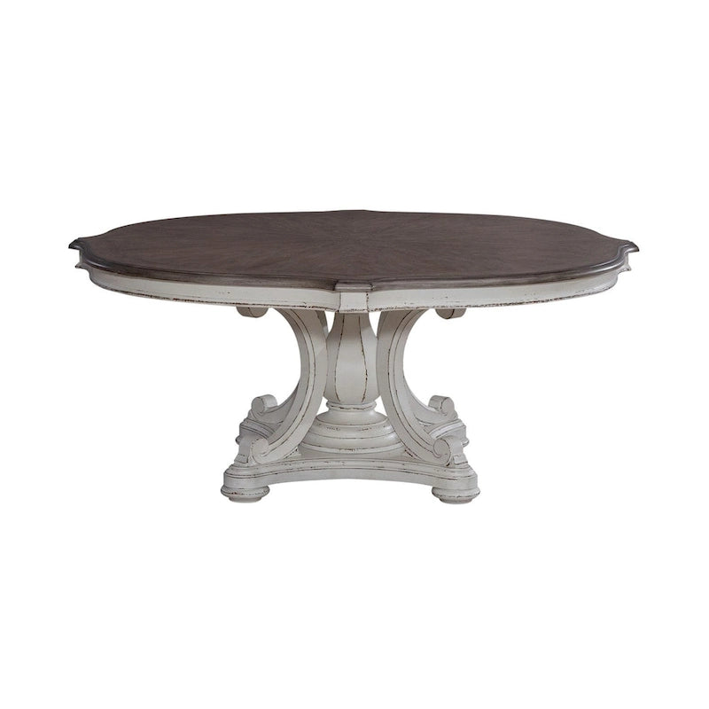 Ensemble de table ronde Magnolia Manor blanc antique et écorce patinée