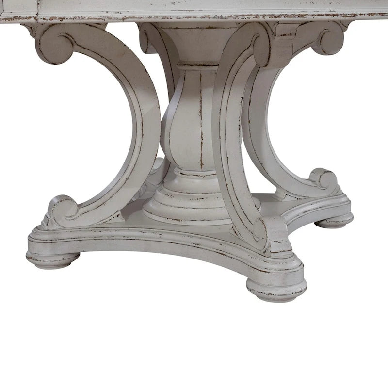 Ensemble de table ronde Magnolia Manor blanc antique et écorce patinée