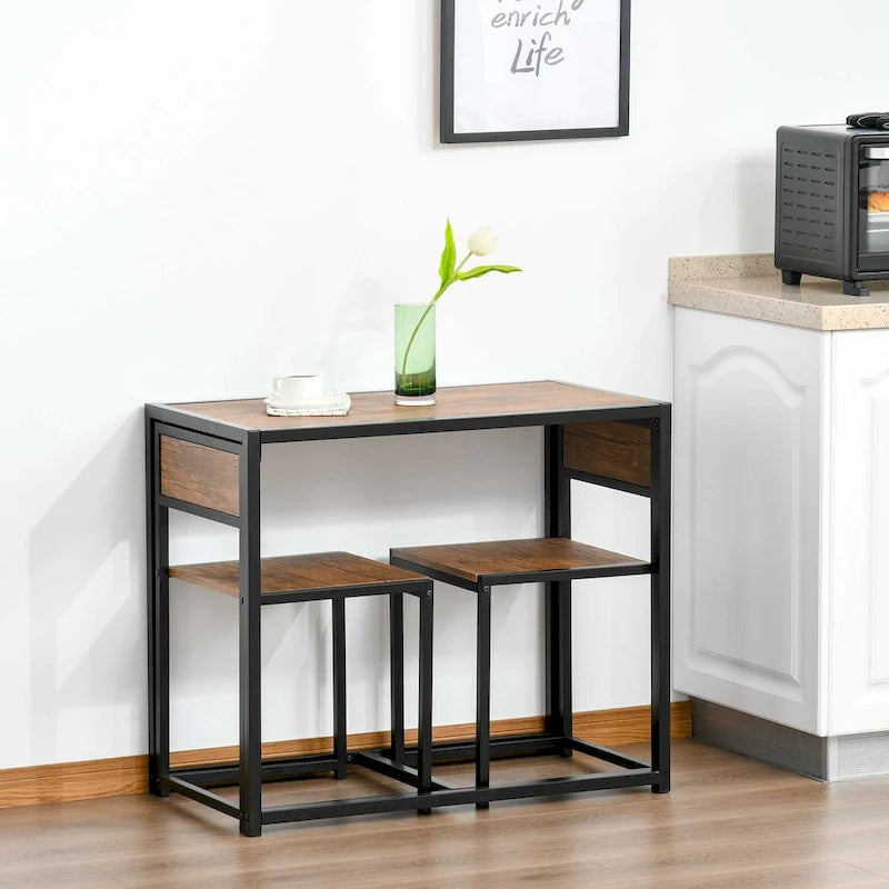 Ensemble table et chaises HOMCOM style industriel 3 pièces, idéal pour les petits espaces (salle à manger ou cuisine) - 35,5 cm (L) x 18,5 cm (l) x 30 cm (H)