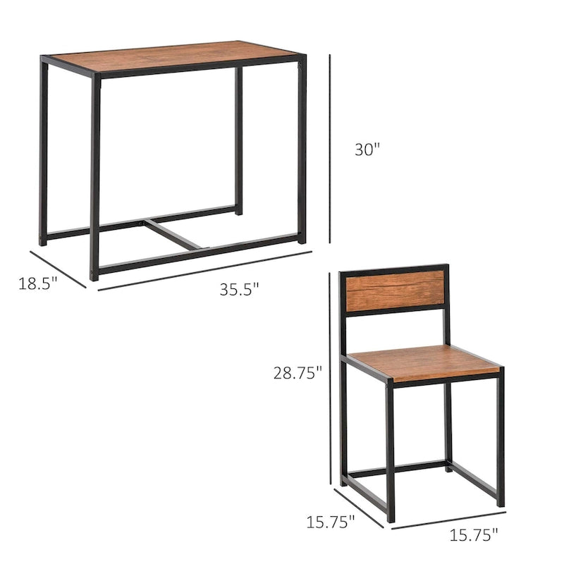Ensemble table et chaises HOMCOM style industriel 3 pièces, idéal pour les petits espaces (salle à manger ou cuisine) - 35,5 cm (L) x 18,5 cm (l) x 30 cm (H)