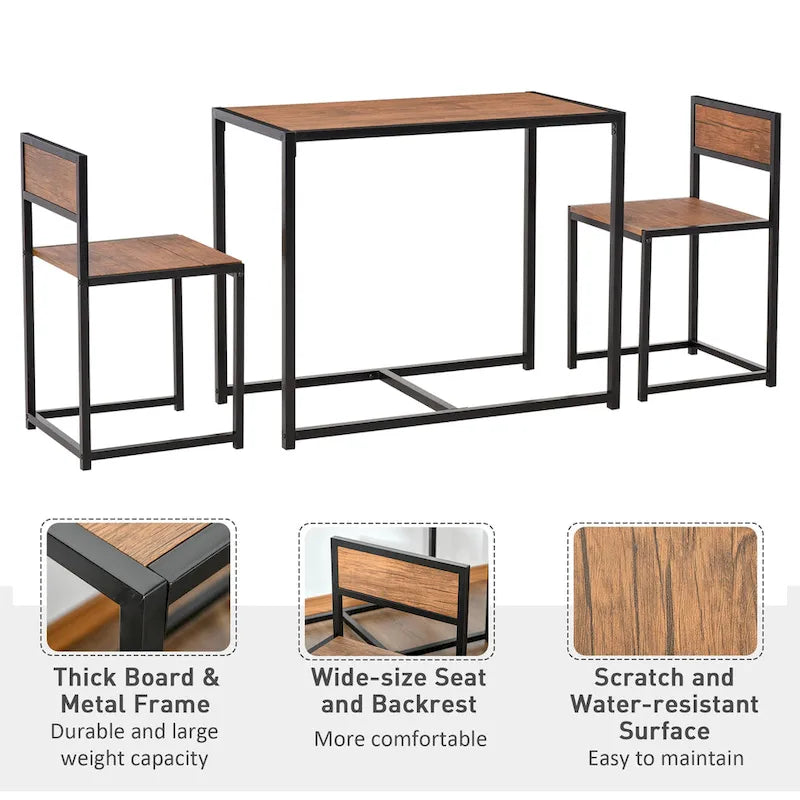 Ensemble table et chaises HOMCOM style industriel 3 pièces, idéal pour les petits espaces (salle à manger ou cuisine) - 35,5 cm (L) x 18,5 cm (l) x 30 cm (H)