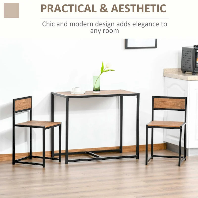 Ensemble table et chaises HOMCOM style industriel 3 pièces, idéal pour les petits espaces (salle à manger ou cuisine) - 35,5 cm (L) x 18,5 cm (l) x 30 cm (H)