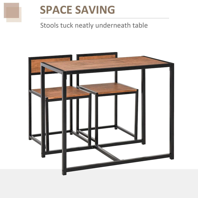 Ensemble table et chaises HOMCOM style industriel 3 pièces, idéal pour les petits espaces (salle à manger ou cuisine) - 35,5 cm (L) x 18,5 cm (l) x 30 cm (H)