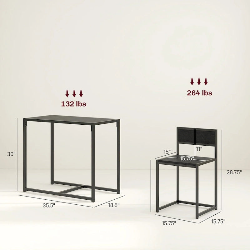 Ensemble table et chaises HOMCOM style industriel 3 pièces, idéal pour les petits espaces (salle à manger ou cuisine) - 35,5 cm (L) x 18,5 cm (l) x 30 cm (H)