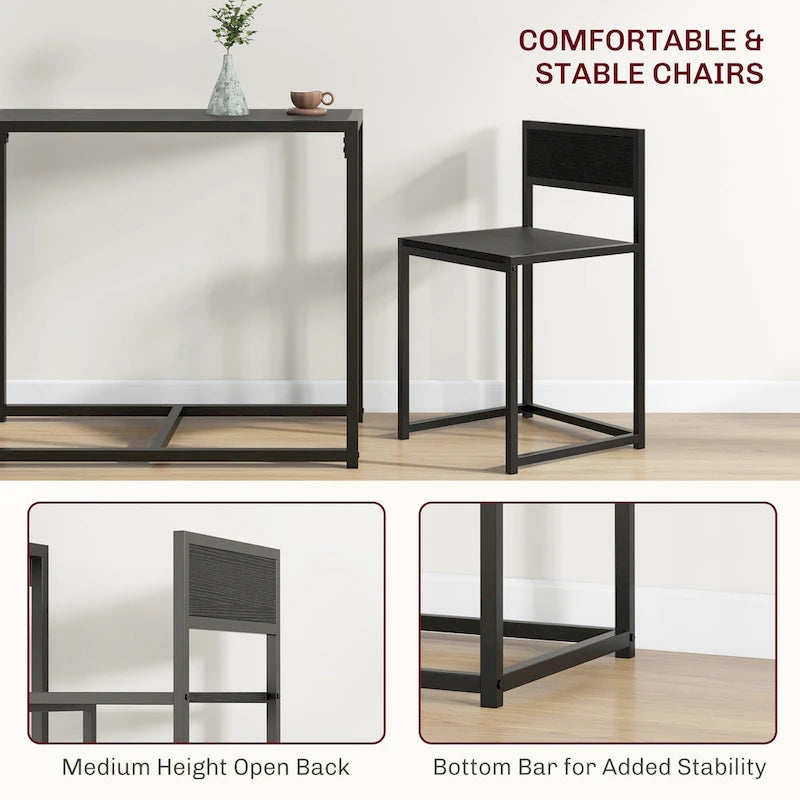 Ensemble table et chaises HOMCOM style industriel 3 pièces, idéal pour les petits espaces (salle à manger ou cuisine) - 35,5 cm (L) x 18,5 cm (l) x 30 cm (H)