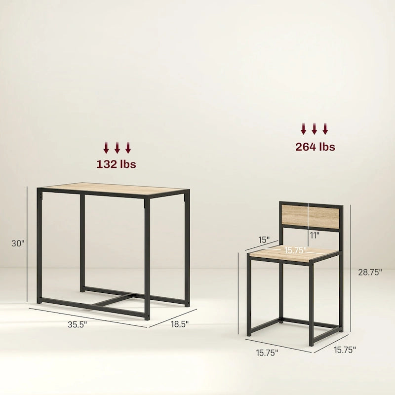 Ensemble table et chaises HOMCOM style industriel 3 pièces, idéal pour les petits espaces (salle à manger ou cuisine) - 35,5 cm (L) x 18,5 cm (l) x 30 cm (H)