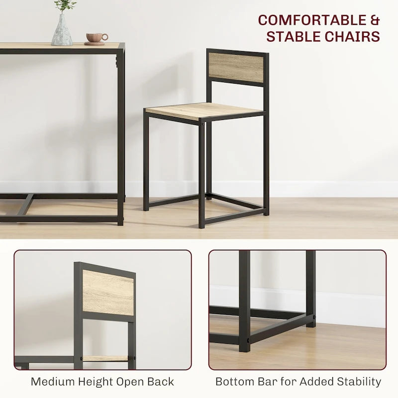 Ensemble table et chaises HOMCOM style industriel 3 pièces, idéal pour les petits espaces (salle à manger ou cuisine) - 35,5 cm (L) x 18,5 cm (l) x 30 cm (H)