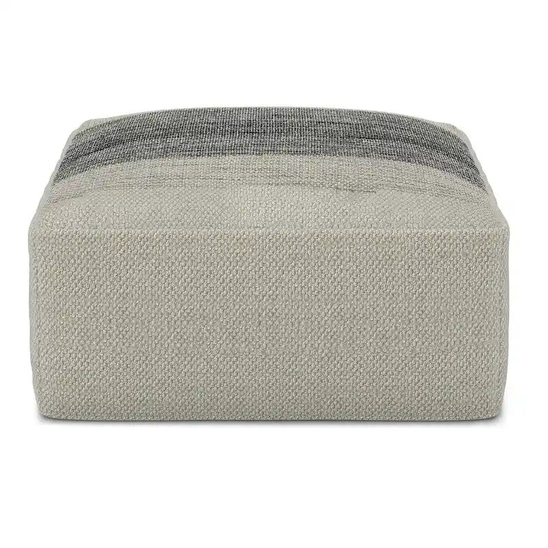 Pouf carré tissé Irena de WYNDENHALL, en polyester PET recyclé gris et blanc
