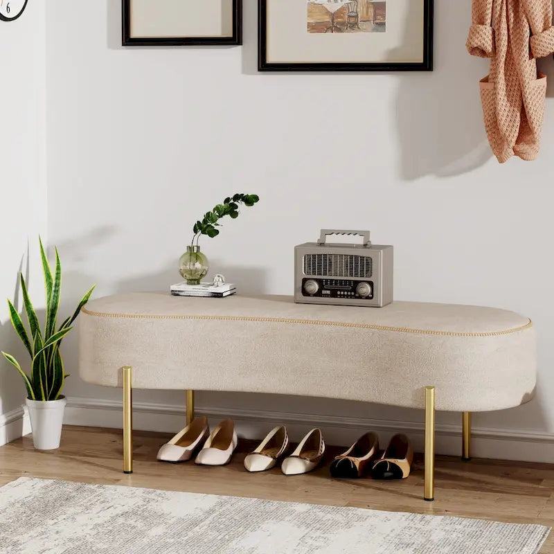 Banc ottoman moderne, banc de lit, banc d'entrée avec pieds dorés pour salon