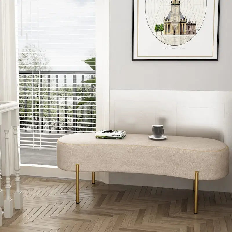 Banc ottoman moderne, banc de lit, banc d'entrée avec pieds dorés pour salon